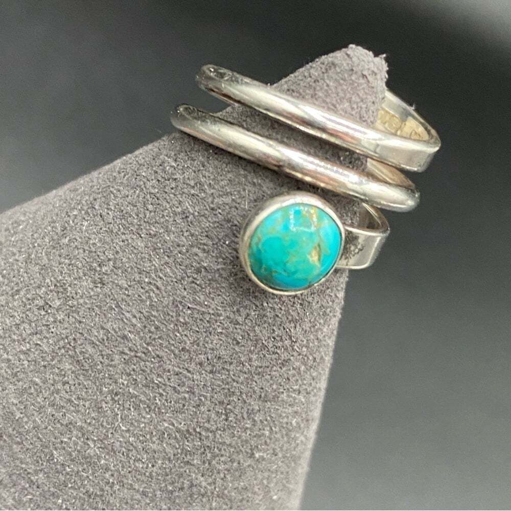 Turquoise and Silver 925 Wrap Ring Signed C11 Mexico Size 6